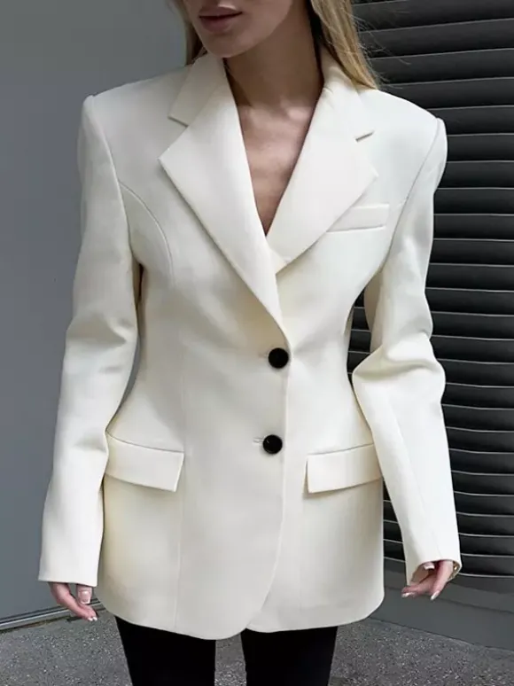 Blazer pour femme chic col rabattu boutons manches longues tailleur