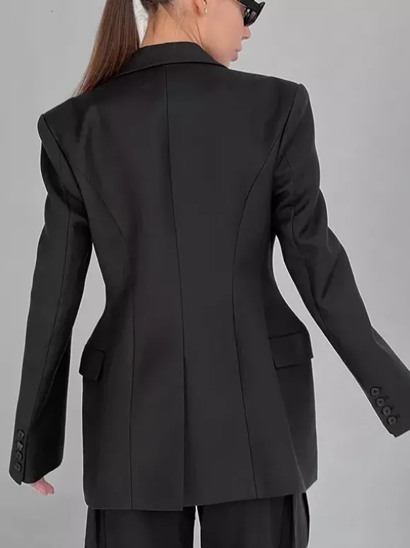 Blazer pour femme chic col rabattu boutons manches longues tailleur