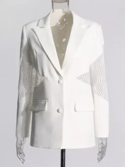 Blazer pour femme col en V manches longues découpées vêtement d'extérieur