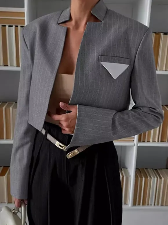 Blazer pour femme élégant col montant manches longues vêtement d'extérieur
