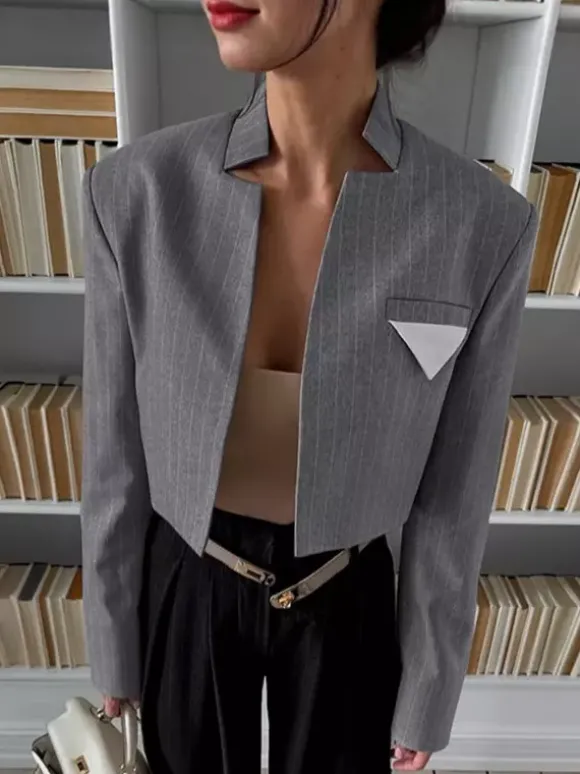 Blazer pour femme élégant col montant manches longues vêtement d'extérieur