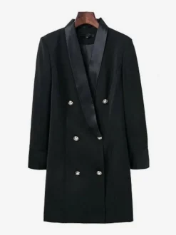 Blazer Veste Double Boutonnage Col V Robe Veste Pour Femme Manteau Chic