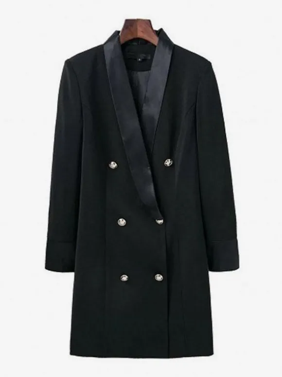 Blazer Veste Double Boutonnage Col V Robe Veste Pour Femme Manteau Chic