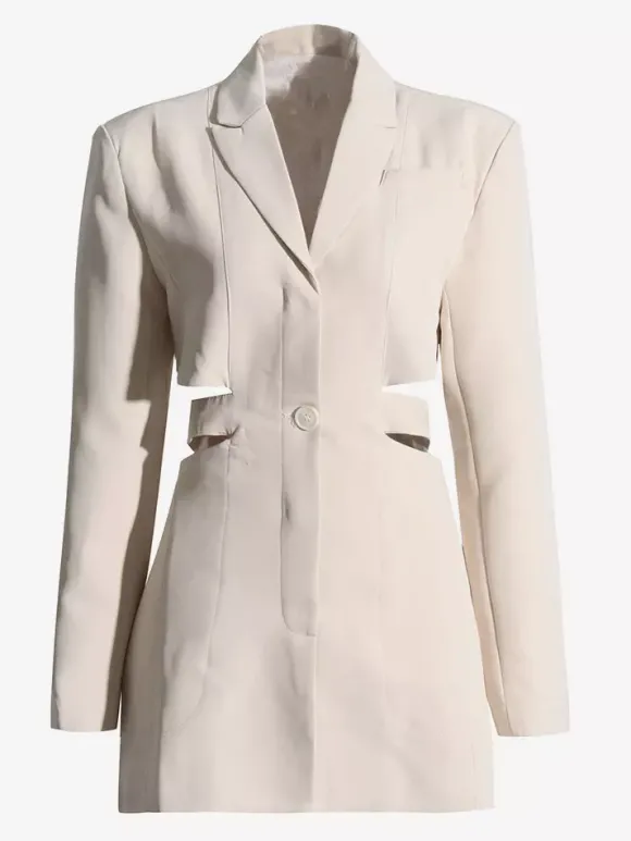 Blazer découpé pour femme - Veste longue beige élégante à un bouton coupe ajustée - Idéale pour le printemps 2026 du bureau au dîner