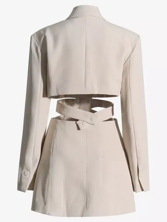 Blazer découpé pour femme - Veste longue beige élégante à un bouton coupe ajustée - Idéale pour le printemps 2026 du bureau au dîner