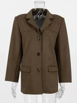 Blazer Femme Moderne En Daim Col Rabattu Manches Longues