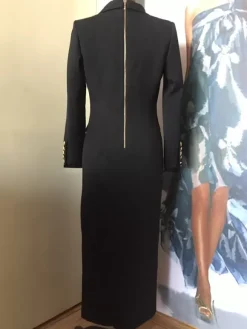 Blazer Long Femme avec Manches Longues à Col Revers Coupe Cintrée avec Fente Unicolore
