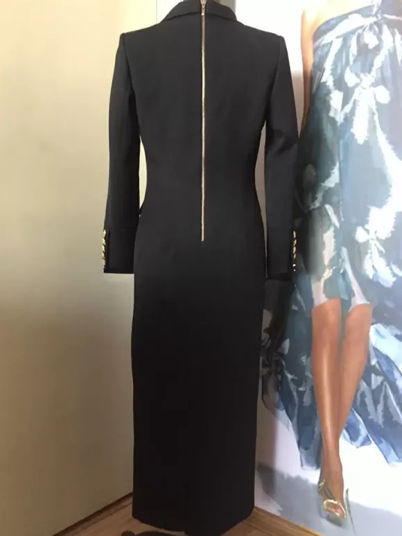 Blazer Long Femme avec Manches Longues à Col Revers Coupe Cintrée avec Fente Unicolore