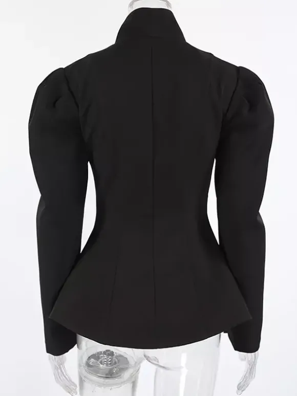Blazer péplum vintage pour femme - Veste cintrée à manches bouffantes et col montant - Vêtement d'extérieur chic pour les fêtes de printemps 2026