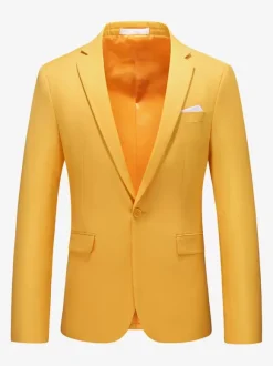 Blazers Vestes Costumes Décontractés Hommes Formel Kaki Jaune Cérémonie Mariage