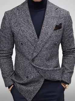 Blazers & Vestes Hommes Casual Casual Costumes Plaid Business Coffee Coffee Brown Gris Qualité Hommes