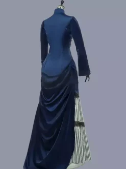 Bleu rétro Costumes femmes rayures volants Polyester tunique robe Marie Antoinette Costume rétro Vintage vêtements