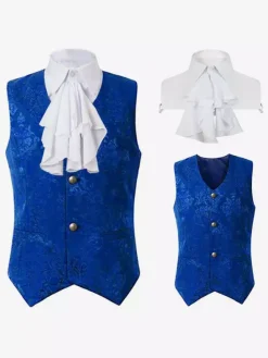 Bleu Vintage Top Vintage Volants Sans Manches Polyester Polyester Fibre Gilet Rétro Costumes Pour Homme