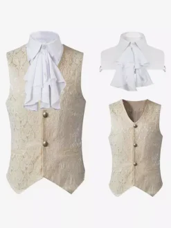Bleu Vintage Top Vintage Volants Sans Manches Polyester Polyester Fibre Gilet Rétro Costumes Pour Homme