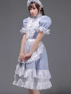Bleu ciel clair rétro Costumes femmes volants Polyester tunique robe chapeaux Vintage Marie Antoinette Costume 18ème siècle Costume