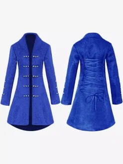 Bleu Vintage Top Vintage Boutons Manches Longues Polyester Fibre De Polyester Pardessus Rétro Costumes Pour Homme