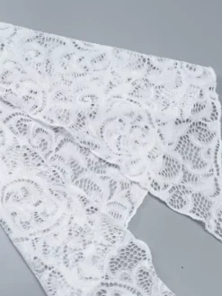 Blouse blanche pour femme col en V plissée sexy en dentelle manches longues.