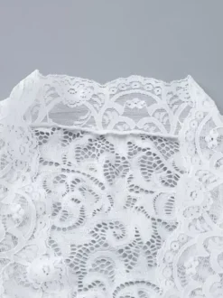 Blouse blanche pour femme col en V plissée sexy en dentelle manches longues.