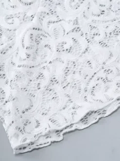 Blouse blanche pour femme col en V plissée sexy en dentelle manches longues.