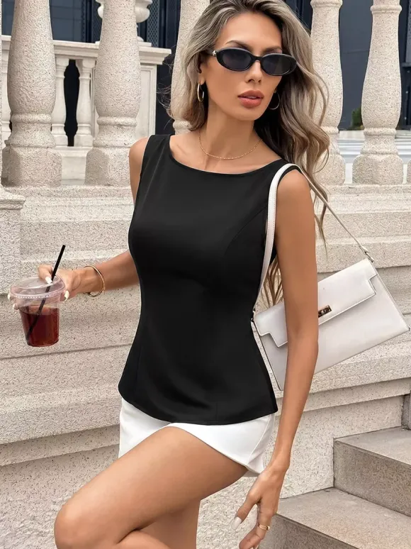 Blouse noire élégante sans manches épaules dénudées et dos nu pour femme