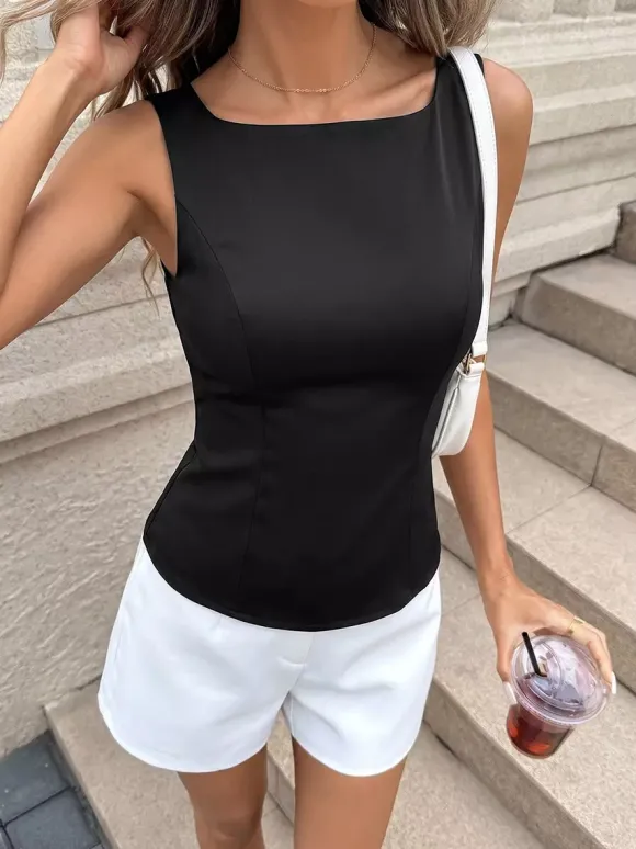 Blouse noire élégante sans manches épaules dénudées et dos nu pour femme