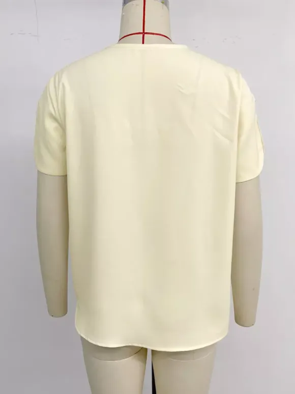 Blouse pour femme abricot col en V manches courtes style décontracté idéale pour l'été