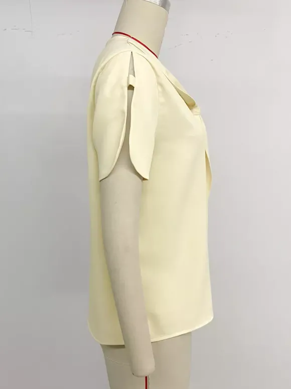 Blouse pour femme abricot col en V manches courtes style décontracté idéale pour l'été