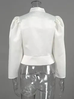 Blouse pour femme boutons dorés col montant manches longues chics