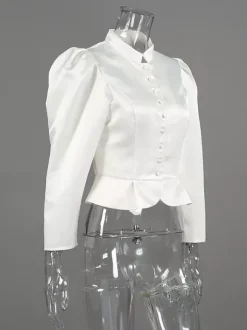 Blouse pour femme boutons dorés col montant manches longues chics