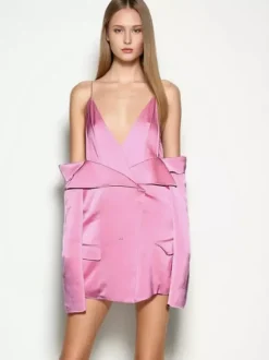 Blouse rose pour femme col en V manches longues style chic découpes