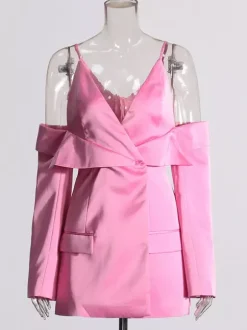 Blouse rose pour femme col en V manches longues style chic découpes