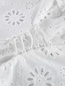 Blouse blanche à lacets pour femme col en V manches courtes en coton chic