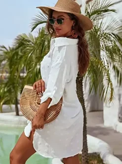 Blouse pour femme bleu foncé à col rabattu manches courtes décontractées en mousseline.