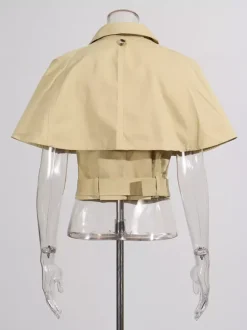 Blouse pour femme en coton kaki col rabattu ceinture académique boutons sans manches
