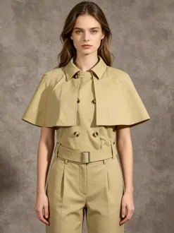Blouse pour femme en coton kaki col rabattu ceinture académique boutons sans manches