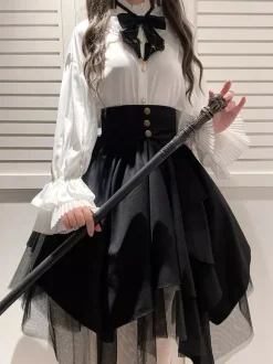 Blouses académiques Lolita à volants et manches longues Top Lolita chemise blanche