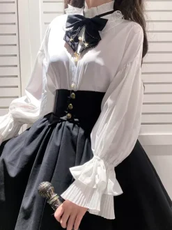 Blouses académiques Lolita à volants et manches longues Top Lolita chemise blanche
