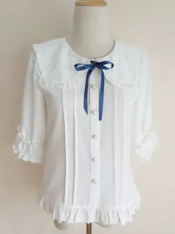 Blouses académiques Lolita Haut Lolita blanc écru Demi-manches Chemise Lolita à volants plissés