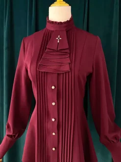 Blouses Gothiques Lolita Haut Lolita à Volants Chemisier Manches Longues Chemise Lolita Bordeaux