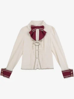 Blouses Idol Lolita Haut Lolita Blanc Écru Manches Longues N艙uds Chemise Lolita