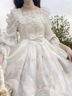 Blouses Sweet Lolita Blanc Manches Longues Haut Lolita Volants Chemise Lolita