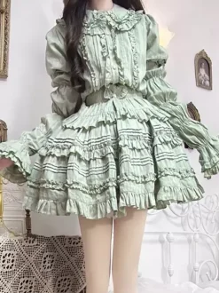 Blouses Sweet Lolita Haut Lolita Blanc Écru Manches Courtes Chemise Lolita À Volants Plissés