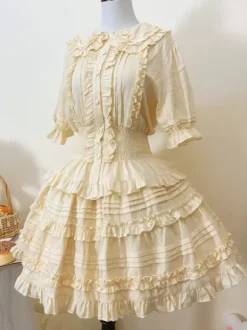 Blouses Sweet Lolita Haut Lolita Blanc Écru Manches Courtes Chemise Lolita À Volants Plissés