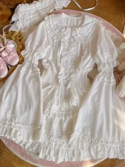 Blouses Sweet Lolita Haut Lolita Blanc Écru Manches Courtes Chemise Lolita À Volants Plissés
