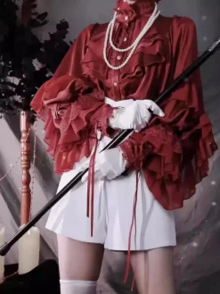 Blouses Gothiques Lolita Haut Lolita Manches Longues Blanches Chemise Lolita à Volants