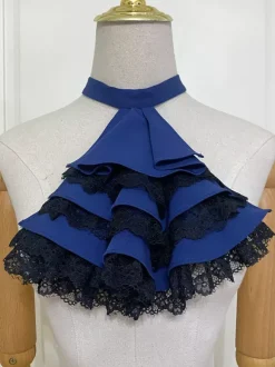 Blouses Lolita Steampunk Volants Dentelle Haut Lolita Manches Longues Blouse Chemise Lolita Bleue