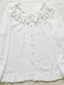 Blouses Sweet Lolita Blanc Manches Longues Volants Haut Lolita Chemise Lolita