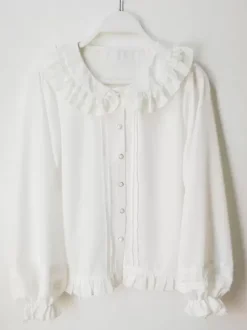 Blouses Sweet Lolita Blanc Manches Longues Volants Haut Lolita Chemise Lolita