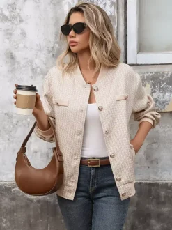 Blouson aviateur en tweed vêtement d'extérieur décontracté pour femme 2026