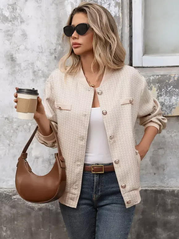Blouson aviateur en tweed vêtement d'extérieur décontracté pour femme 2026